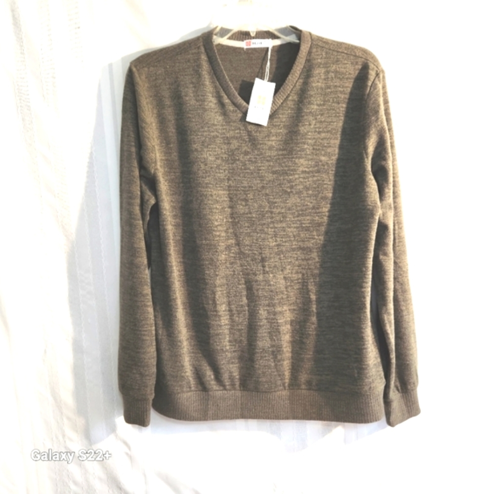 H2H MEN'S BROWN CASUAL SLIM FIT PULLOVER SWEATERS KNITTED  LIGHTWEIGHT  SZ L